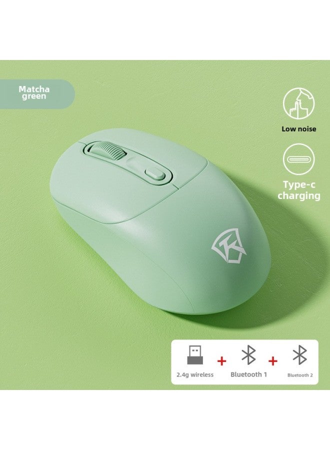 Wireless Mouse Bluetooth Mute Three-mode Cute Male And Female Notebook Rechargeable Portable Ergonomic Mouse-Specifications:Matcha Green-Charging Edition -2.4G Bluetooth Three Models - Image 1