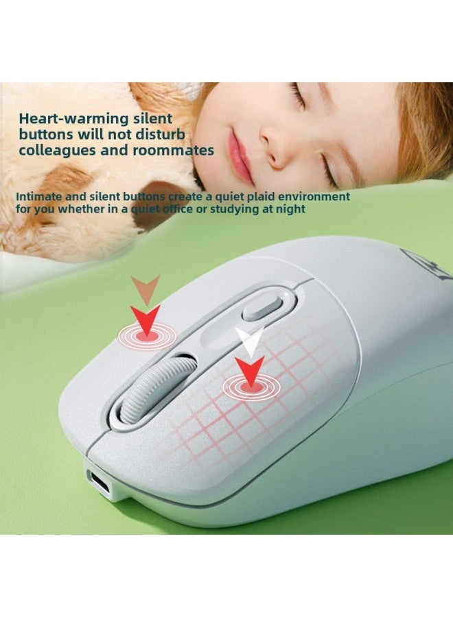 Wireless Mouse Bluetooth Mute Three-mode Cute Male And Female Notebook Rechargeable Portable Ergonomic Mouse-Specifications:Matcha Green-Charging Edition -2.4G Bluetooth Three Models - Image 4