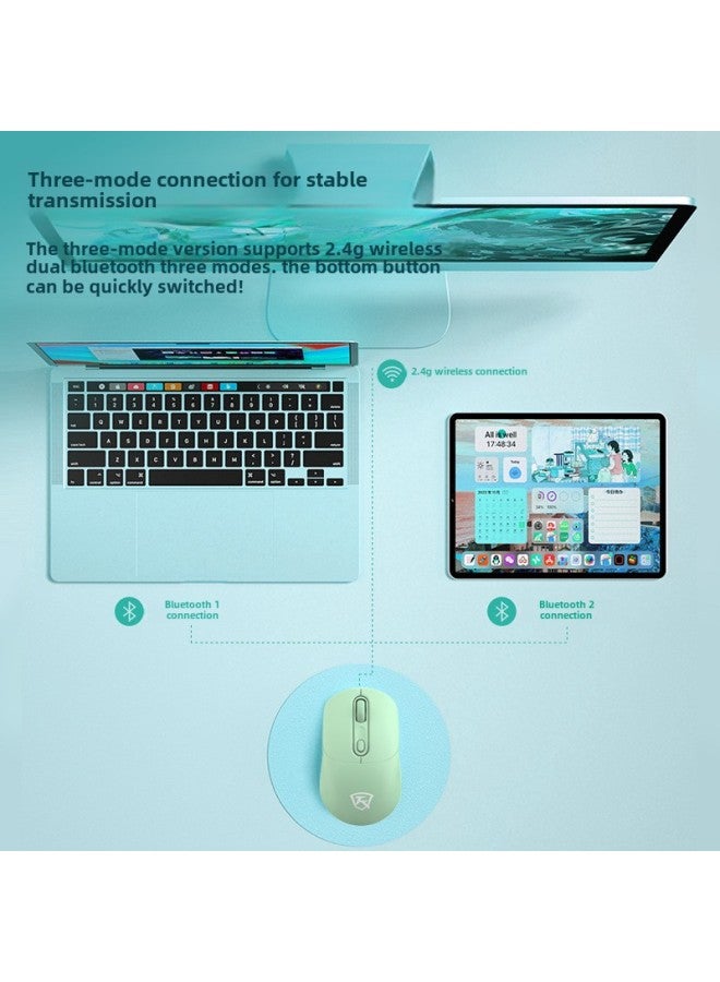 Wireless Mouse Bluetooth Mute Three-mode Cute Male And Female Notebook Rechargeable Portable Ergonomic Mouse-Specifications:Matcha Green-Charging Edition -2.4G Bluetooth Three Models - Image 3