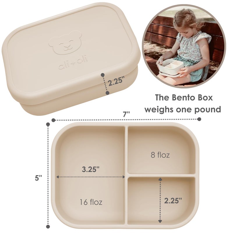 Ali+Oli Silicone Bento Box (Coconut) Lunch Box for Kids, Toddlers, Preschoolers & Adults | BPA-Free and Spill-Proof | Ideal for School, and On-the-Go Meals| Perfect for Lunch, Snacks, and Meals - Image 2