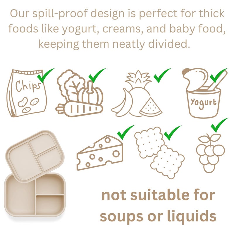 Ali+Oli Silicone Bento Box (Coconut) Lunch Box for Kids, Toddlers, Preschoolers & Adults | BPA-Free and Spill-Proof | Ideal for School, and On-the-Go Meals| Perfect for Lunch, Snacks, and Meals - Image 3