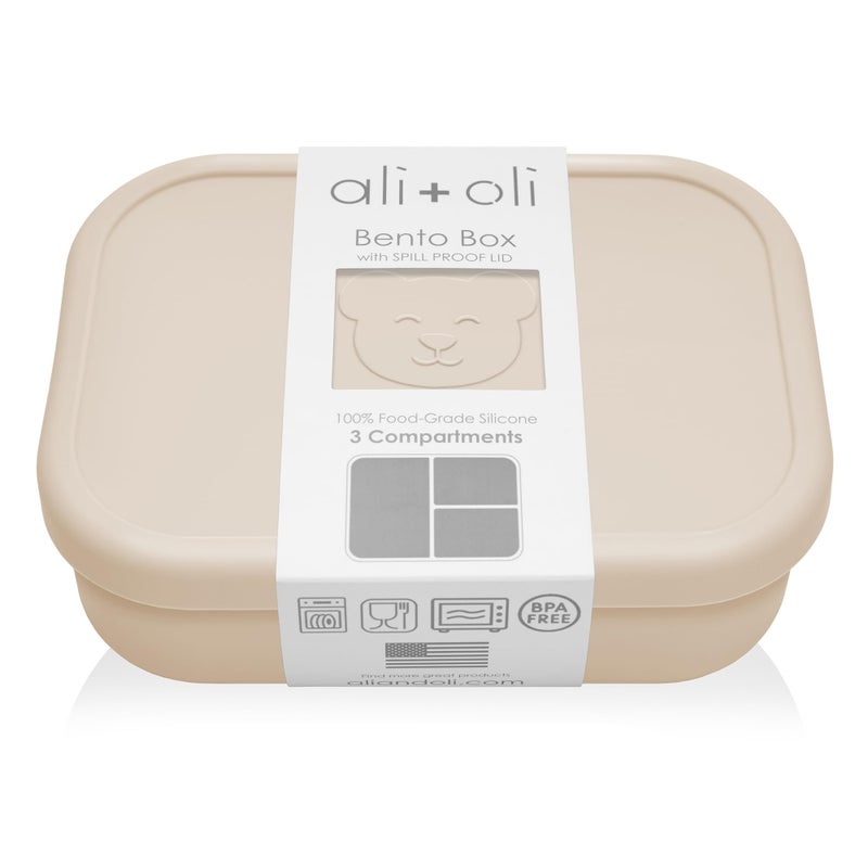 Ali+Oli Silicone Bento Box (Coconut) Lunch Box for Kids, Toddlers, Preschoolers & Adults | BPA-Free and Spill-Proof | Ideal for School, and On-the-Go Meals| Perfect for Lunch, Snacks, and Meals - Image 1