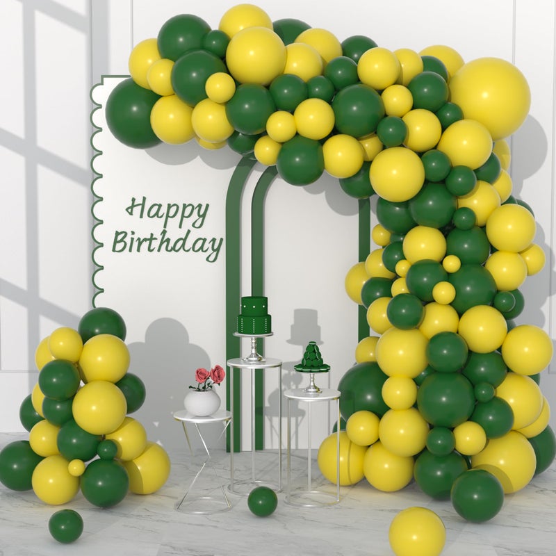 Cunnikku Retro Green Yellow Balloon Garland Arch Kit 122PCS Dark Green and Yellow Balloons for Retro Green Theme Birthday Wedding Graduation Baby Shower Forest Jungle Tractor Soccer Party Decorations - Image 3