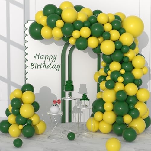 Cunnikku Retro Green Yellow Balloon Garland Arch Kit 122PCS Dark Green and Yellow Balloons for Retro Green Theme Birthday Wedding Graduation Baby Shower Forest Jungle Tractor Soccer Party Decorations - Image 1