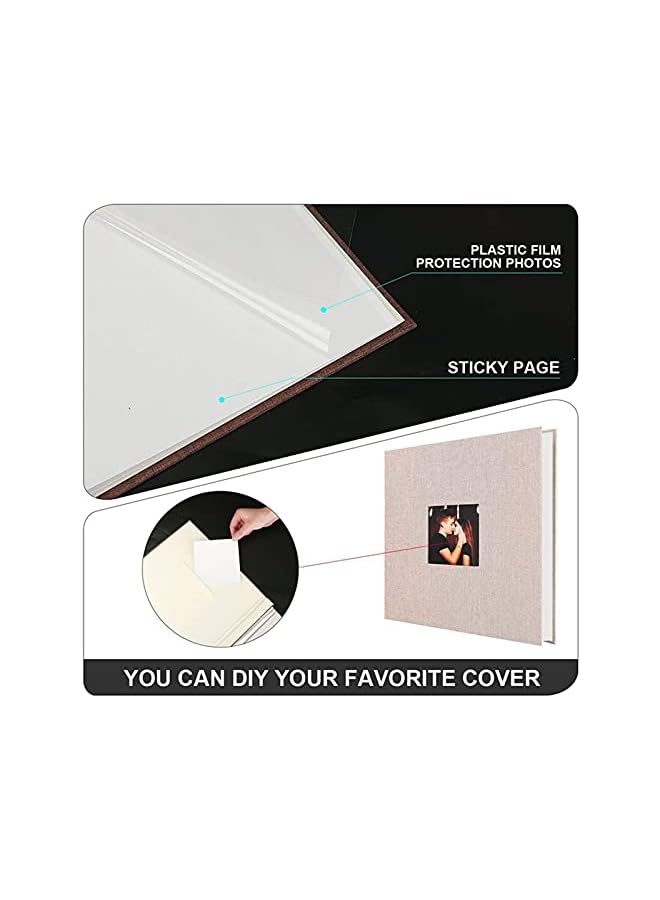 The Bros Photo Album Self Adhesive 3x5 4x6 5x7 8x10 Pictures Scrapbook Album, 40 Pages Linen Photo Book, DIY Anniversary wedding Memory Book with 2 metallic pens (Beige) - Image 3