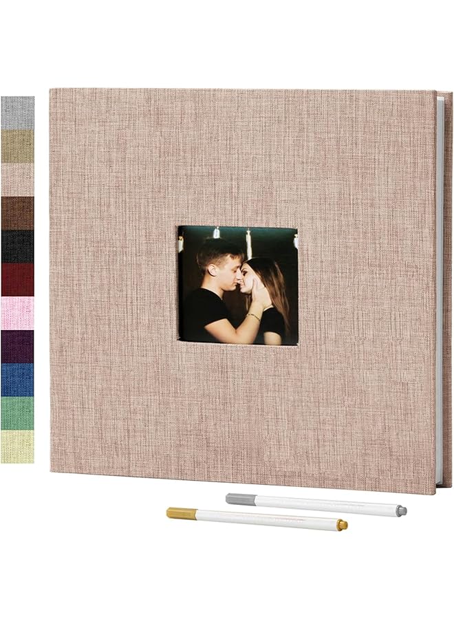 The Bros Photo Album Self Adhesive 3x5 4x6 5x7 8x10 Pictures Scrapbook Album, 40 Pages Linen Photo Book, DIY Anniversary wedding Memory Book with 2 metallic pens (Beige) - Image 1