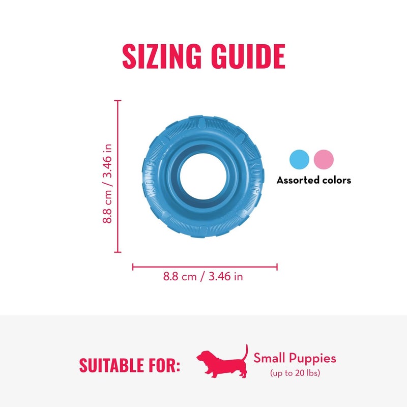 KONG Puppy Tires - Dog Chew Toy for Puppies - Stuffable Dog Toy for Treats & Snacks - Natural Rubber Chew Toy for Teething Puppy - for Small Puppies - Randomly Provided Color - Image 4