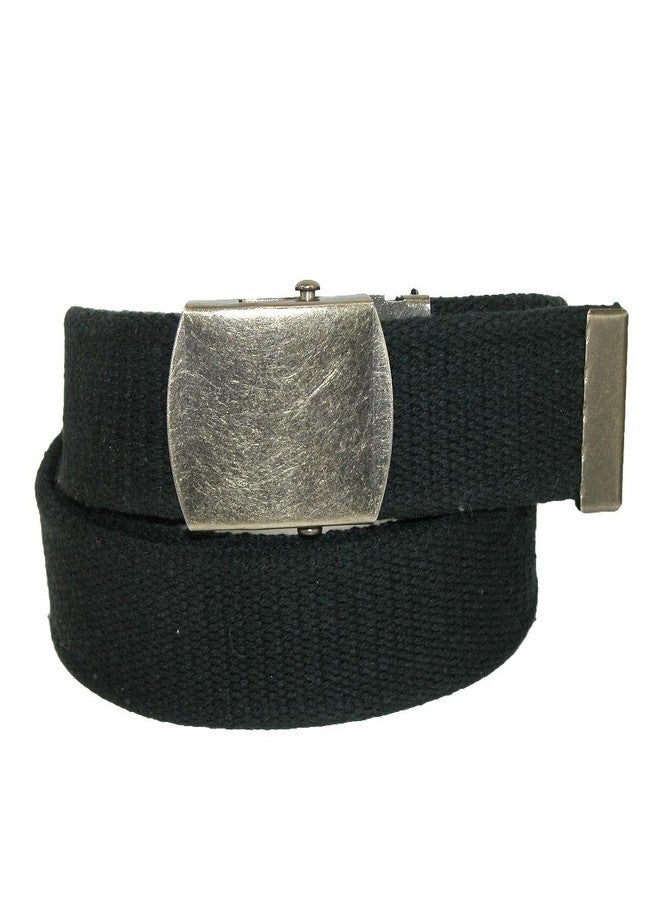 CTM Cotton Web 1.5 Inch Adjustable Military Buckle Belt, Black - Image 1