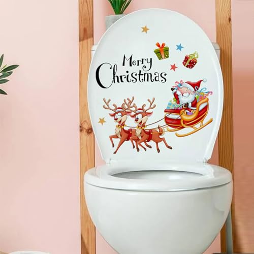 BASEMMAHER 2 Sheets Christmas Toilet Lid Stickers Decals, Christmas Tree Santa Claus Elk Bathroom Toilet Seat Wall Self-Adhesive Stickers for Xmas Home Window Clings Decorations - Image 4