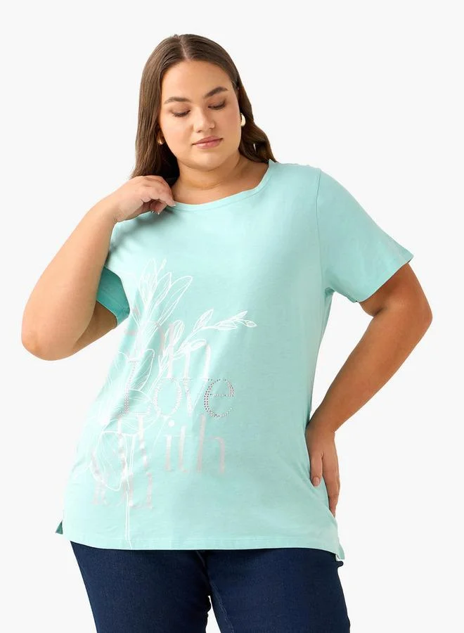  أولا بوبكن Ulla Popken Relaxed Fit T shirt with Floral Print