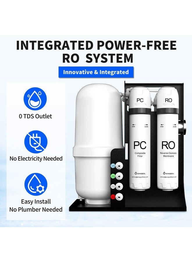 WINGSOL Integrated Reverse Osmosis Water Filter, NSF/ANSI 42/53/58, Dual Outlet 10-Stage Under Sink RO Filtration System for 0 TDS & pH+ Alkaline Remineralization Water, No Electricity Needed - Image 2
