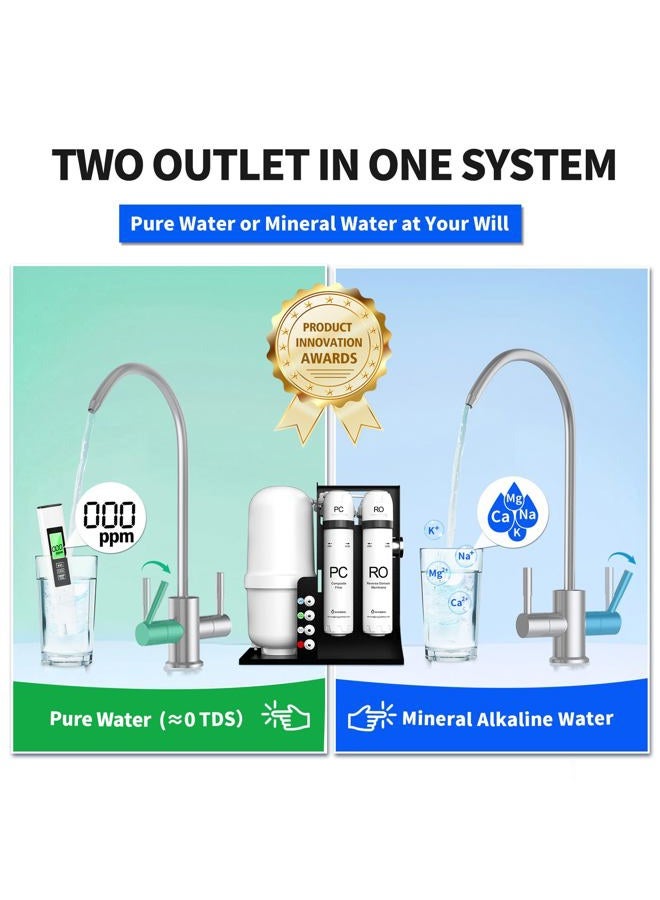 WINGSOL Integrated Reverse Osmosis Water Filter, NSF/ANSI 42/53/58, Dual Outlet 10-Stage Under Sink RO Filtration System for 0 TDS & pH+ Alkaline Remineralization Water, No Electricity Needed - Image 3