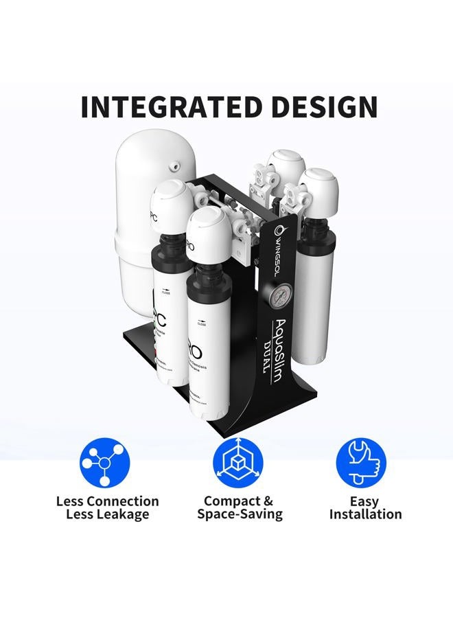 WINGSOL Integrated Reverse Osmosis Water Filter, NSF/ANSI 42/53/58, Dual Outlet 10-Stage Under Sink RO Filtration System for 0 TDS & pH+ Alkaline Remineralization Water, No Electricity Needed - Image 4