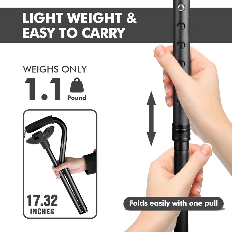 KINGGEAR F1 Walking Stick, Walking Cane for Women & Men with Wrist Strap, Lightweight & Sturdy Offset EVA Handle, Large Quad Base, Self Standing for Seniors and People with Injuries & Recovery - Image 5