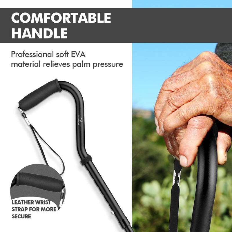 KINGGEAR F1 Walking Stick, Walking Cane for Women & Men with Wrist Strap, Lightweight & Sturdy Offset EVA Handle, Large Quad Base, Self Standing for Seniors and People with Injuries & Recovery - Image 4
