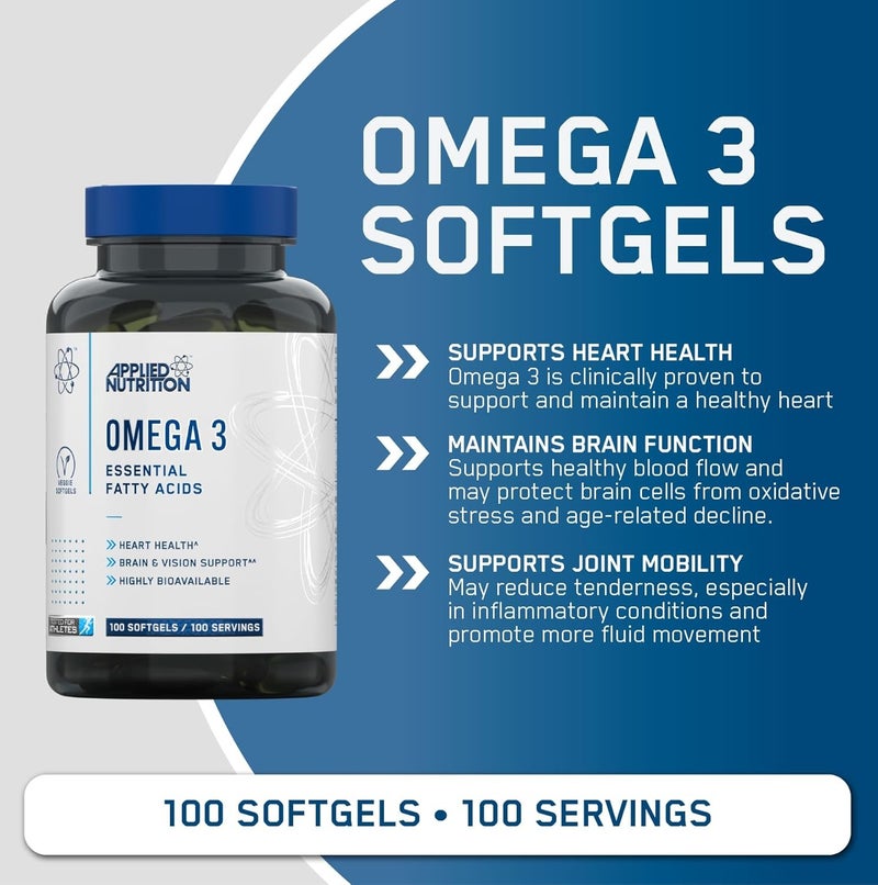 Applied Nutrition Omega 3 - Omega Fish Oil 1000mg, 180mg EPA & 120mg DHA per Softgel, Made in The UK (100 Soft-Gels) - Image 2