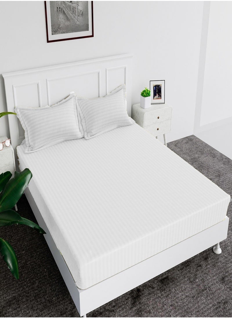 MAXQON Deep Fitted Bed Sheet +2Pcs Pillow Covers, King/Queen/Double/Single Sizes, Color White, Depth 30cm  - Image 1