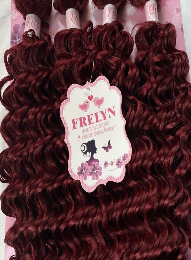 FRELYN Synthetic Hair Deep Wave Bundles Curly Quick Weave Sew in Hair Extensions Burgundy Color 16 18 18 20 Inches 4 Bundles in 1 Pack Heat Resistant Soft and Natural - Image 2