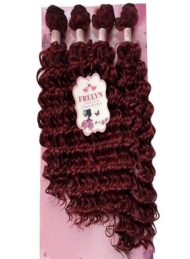 FRELYN Synthetic Hair Deep Wave Bundles Curly Quick Weave Sew in Hair Extensions Burgundy Color 16 18 18 20 Inches 4 Bundles in 1 Pack Heat Resistant Soft and Natural - Image 1
