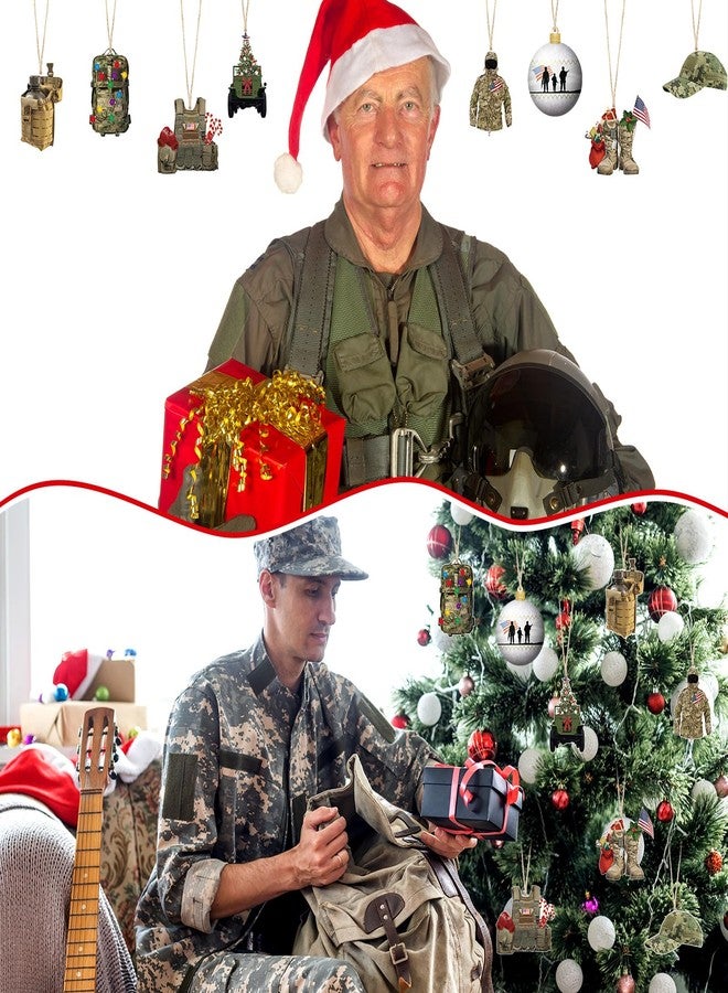 Beeveer 24 Pcs Army Ornaments for Christmas Tree Military Christmas Decorations Veteran Wooden Gifts Ornaments United States American Soldier Vehicle Boots Flag Decor for Xmas Tree Party Decor - Image 5