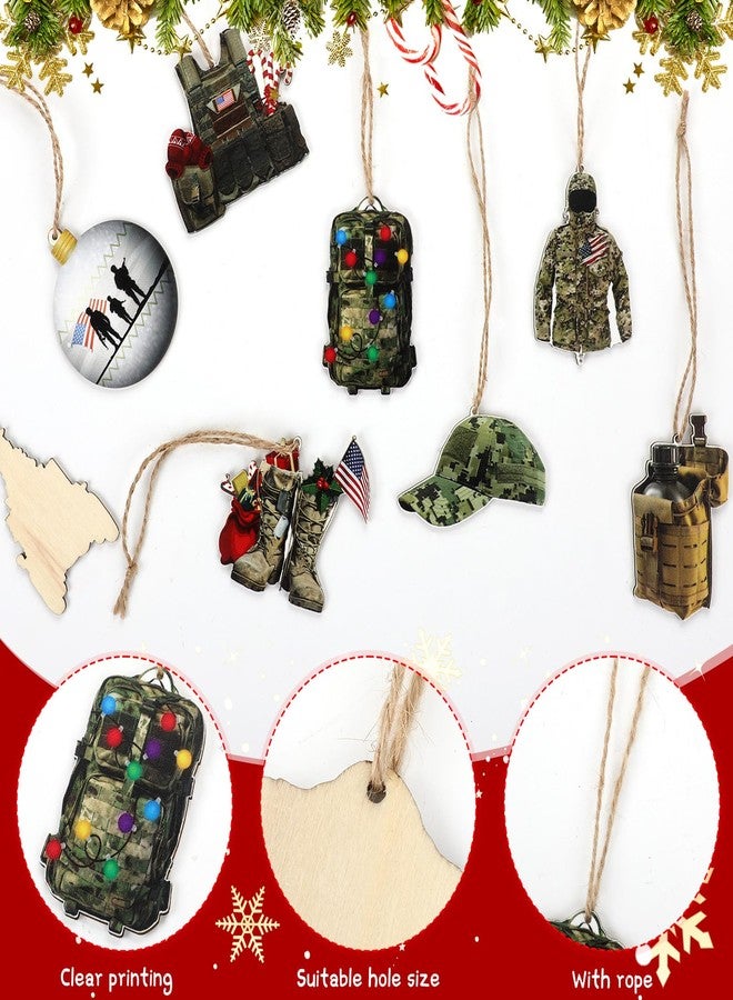 Beeveer 24 Pcs Army Ornaments for Christmas Tree Military Christmas Decorations Veteran Wooden Gifts Ornaments United States American Soldier Vehicle Boots Flag Decor for Xmas Tree Party Decor - Image 3