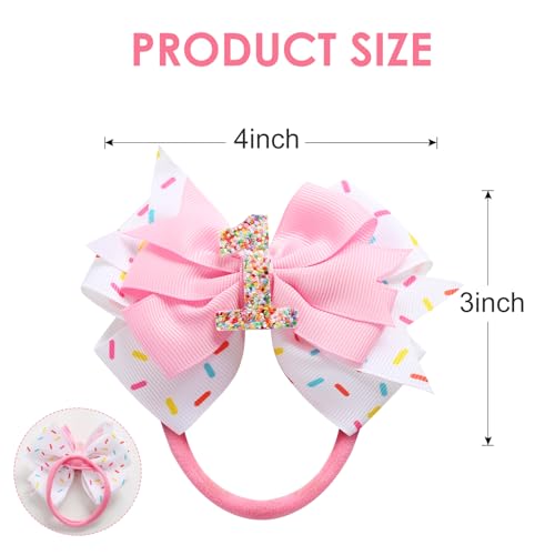 Fancheer Birthday Hair Bow for Baby Girls 1 2 3 4 5 6 Years Sprinkle Decorations Confetti Ice Cream Party Pink Hair Accessories Headband for First 1st Birthday - Image 2