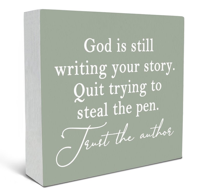 SRADMO God Is Still Writing Your Story, Room Decorative Bible Verse Decor, Christian Decorations Green Wooden Box Decor for Home Office, Inspirational Sign Table Decorative Accessories - Image 1