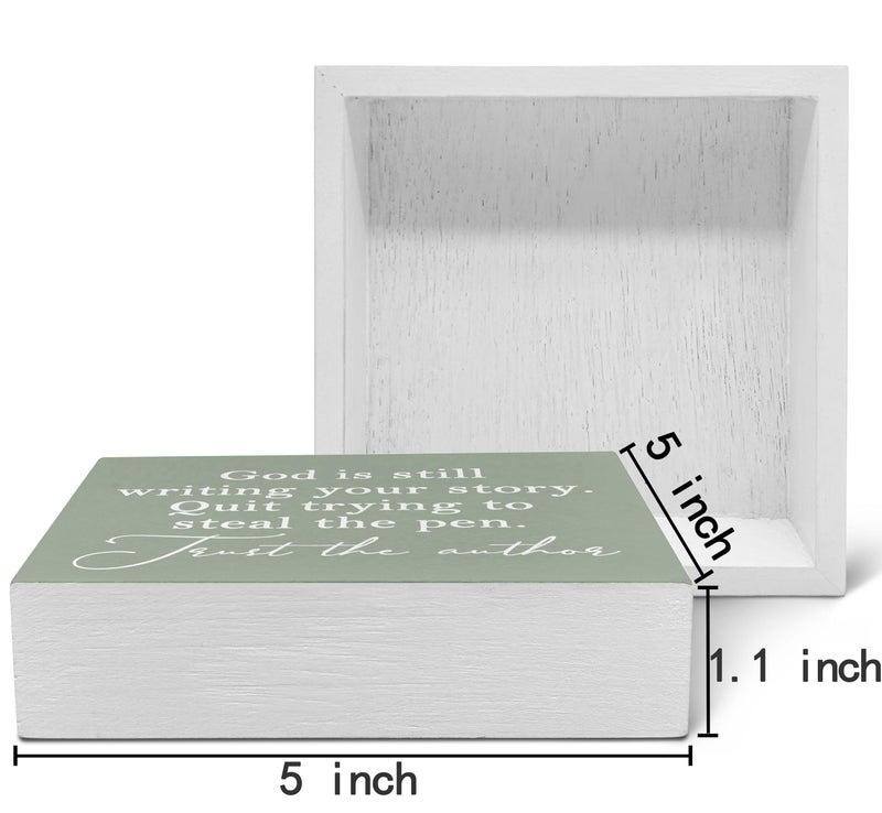 SRADMO God Is Still Writing Your Story, Room Decorative Bible Verse Decor, Christian Decorations Green Wooden Box Decor for Home Office, Inspirational Sign Table Decorative Accessories - Image 2