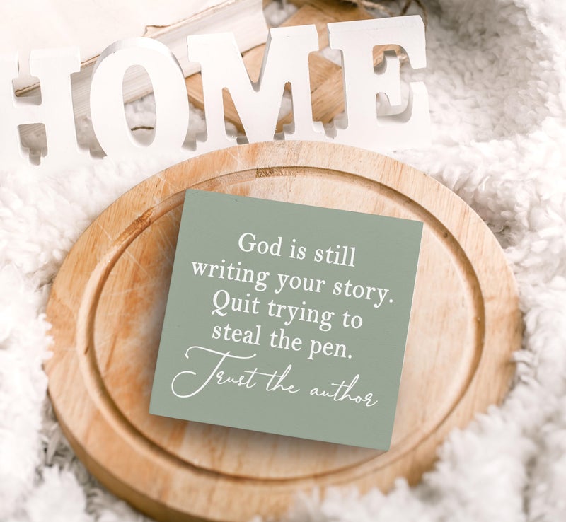 SRADMO God Is Still Writing Your Story, Room Decorative Bible Verse Decor, Christian Decorations Green Wooden Box Decor for Home Office, Inspirational Sign Table Decorative Accessories - Image 5