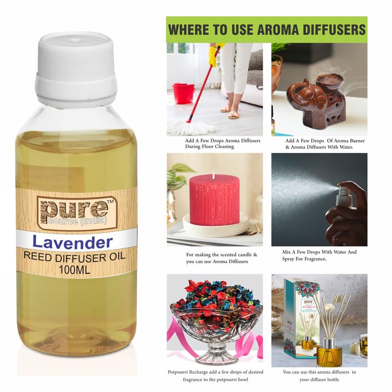 Pure Source India Aroma Reed Diffuser Refill Lavender 100ML, 8 Pcs Reed Stick Coming Free With This Reed Diffuser Oil - Image 4