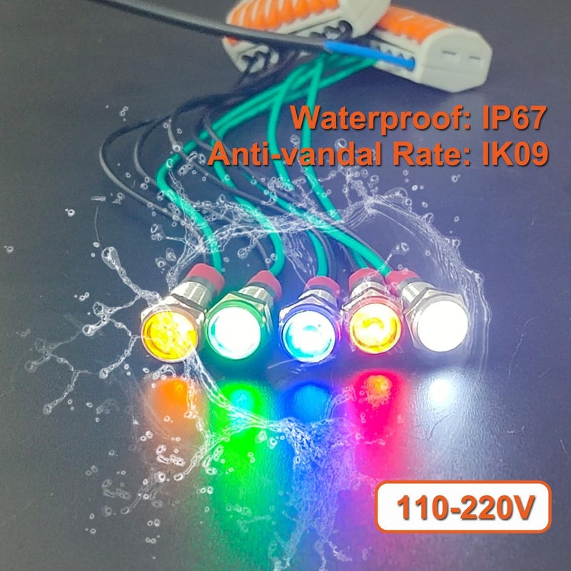 DMWD 10Pcs 6mm (1/4") 110V-220V Metal LED Indicator Light 20mA Wide Flat Head Waterproof Signal Lamp Pilot Dash Directional with Wire （Blue LED) - Image 4