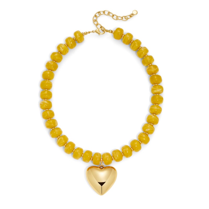WOWORAMA Heart Statement Necklace for Women Yellow Resin Beads Puffy Heart Necklaces Trendy Chunky Statement Necklace Acrylic Choker Jewelry - Image 1