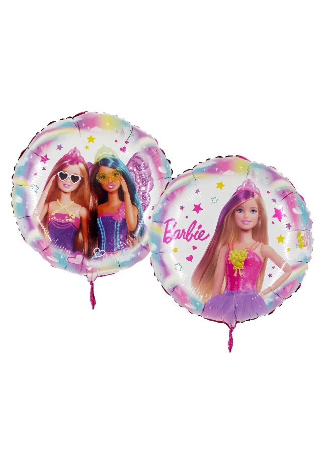 Ciao Barbie Mylar Balloon 46 cm Round Foil Balloon – Official Barbie Design with Rainbow and Princess Theme – Helium or Air Fill Balloon for Kids Birthday Party - Image 1