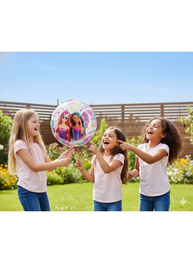 Ciao Barbie Mylar Balloon 46 cm Round Foil Balloon – Official Barbie Design with Rainbow and Princess Theme – Helium or Air Fill Balloon for Kids Birthday Party - Image 3