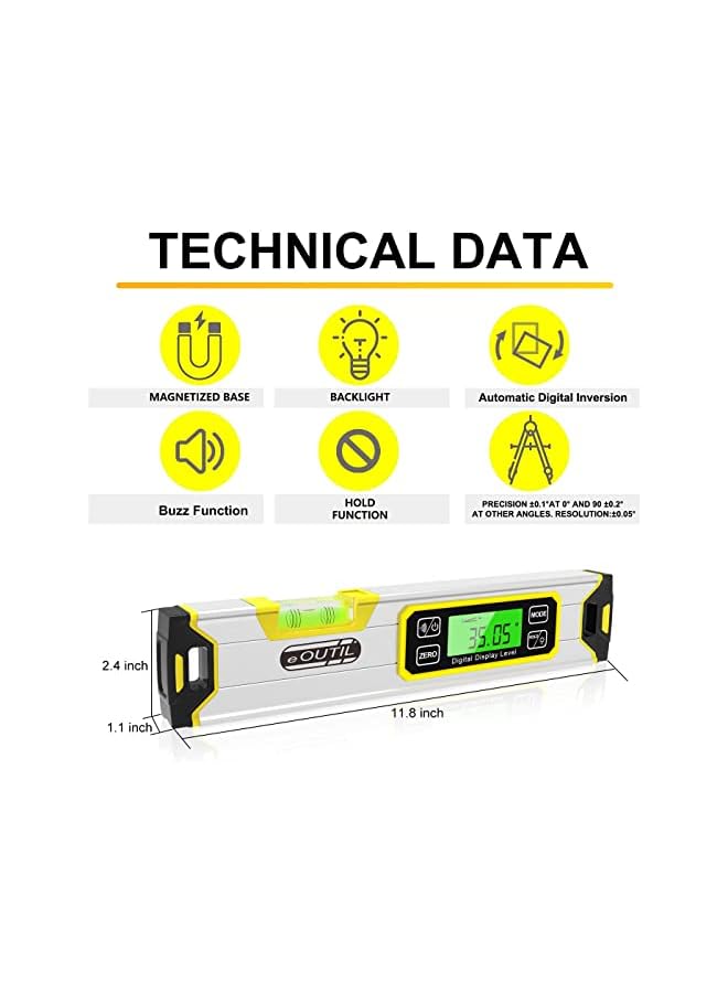 PROMASS promass 12-Inch Digital Torpedo Level and Protractor Aluminum Inclinometer Angle Finder with Backlight LED Display & V-Groove Magnetic Base, IP54 Dust/Water Resistant Smart Level  - Image 5