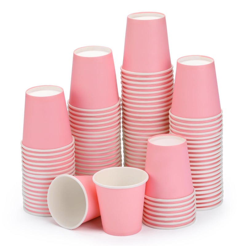 Wuadua 100 Pack 3 oz Paper Cups Bathroom cups  Espresso Cups  Small Paper Cups for Mouthwash  Snacks  Suitable for Family  Party  Picnic(Pink) - Image 1