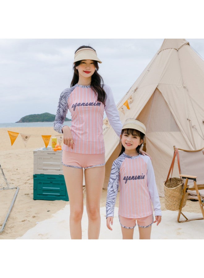 Loquat Parent-Child Swimsuit Fashion Casual Sports Slimming Sunscreen Long Sleeve Split Two-Piece Mother-Daughter Swimsuit Parent-Child Swimsuit-Color:Mother Paragraph Qh- - Image 2