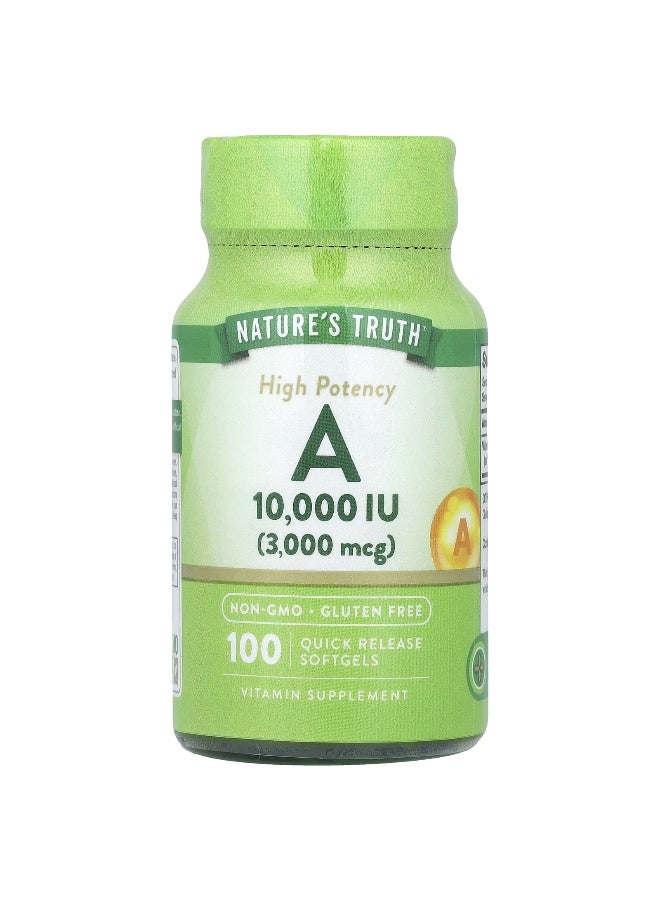natures truth Nature's Truth, Vitamin A, High Potency , 10,000 IU (3,000 mcg), 100 Quick Release Softgels 