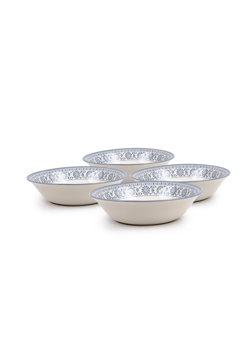 Claytan Plethora 9 inch Floral Pattern Ceramic Salad Bowl (Grey, Set of 4) - Image 1
