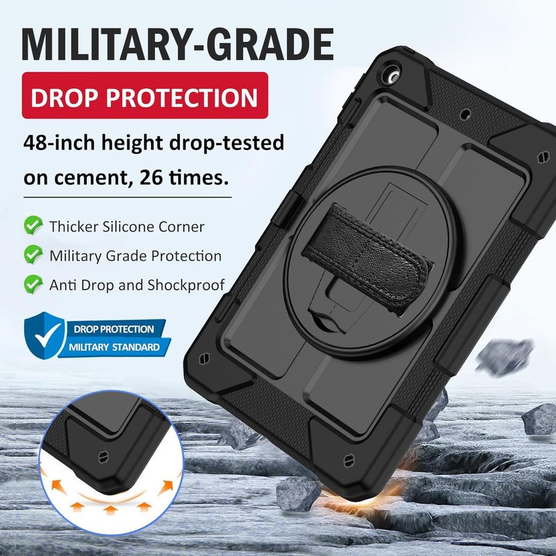 BMOUO for iPad 9th/8th/7th Generation Case 10.2", Shockproof 360 Rotating Stand Shoulder Hand Strap iPad 9th/8th/7th Generation Case with Pencil Holder for iPad 10.2 inch 2021/2020/2019 - Black - Image 5