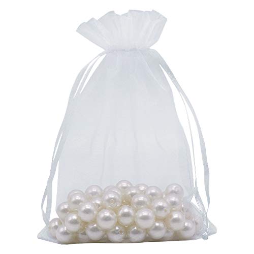 HRX Package White Organza Gift Bags 5x7 inch 100pcs, Mesh Jewelry Pouches Drawstring Bags Empty Sachet for Christmas Candy Present Wedding Giveaways - Image 3