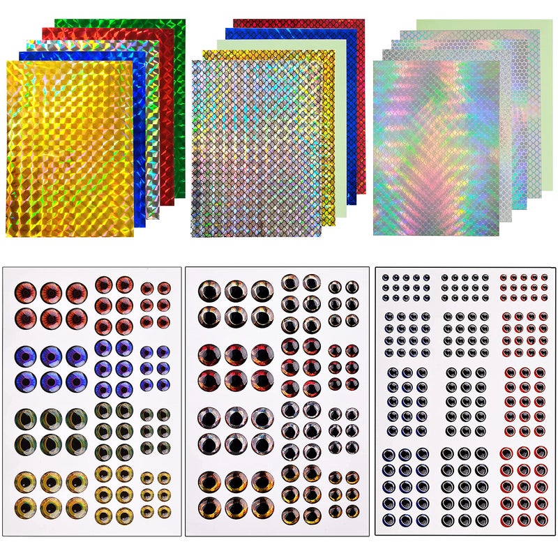 Fishing Lure Sticker Eyes 342pcs 3D4D5D Realistic Fishing Lure Eyes Holographic Adhesive Flash Lure Tapes for DIY Making Crafts Tool