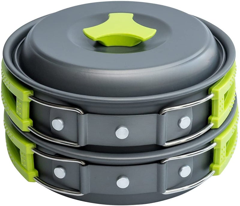 UNIQUE CART Camping Cookware Stove Mess Kit Backpacking Pot Pan Cups Outdoors Flatware Cooking Equipment Cookset for Bug Out Hiking Picnic Green - Image 1