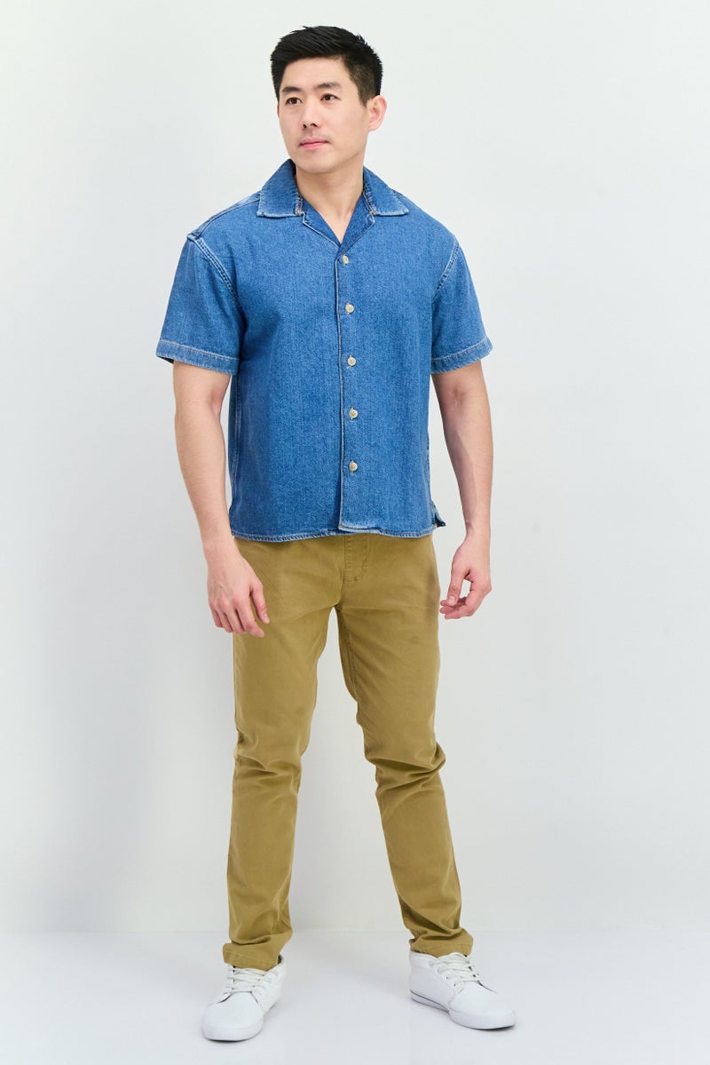 Jack Jones Men Regular Fit Solid Short Sleeves Denim Shirt, Blue - Image 4