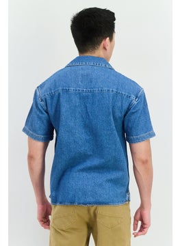Jack Jones Men Regular Fit Solid Short Sleeves Denim Shirt, Blue  - Image 3
