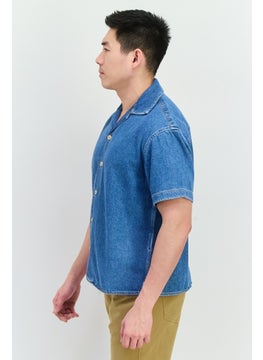 Jack Jones Men Regular Fit Solid Short Sleeves Denim Shirt, Blue  - Image 2