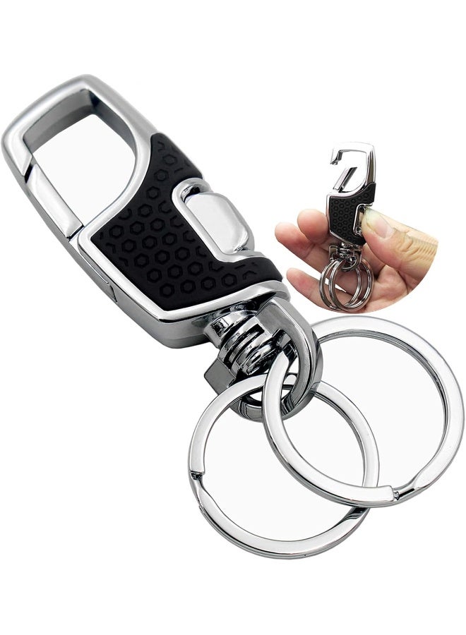 Lancher Key Chain with (2 Extra Key Rings and Gift Box) Heavy Duty Car Keychain for Men and Women - Black - Image 1