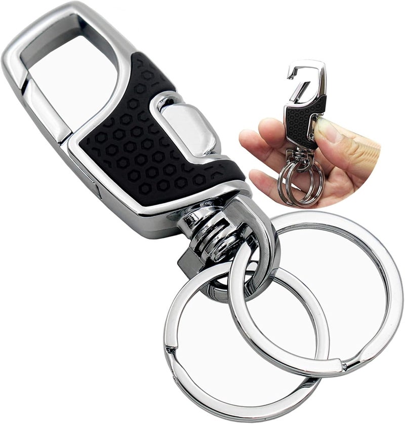 Lancher Key Chain with (2 Extra Key Rings and Gift Box) Heavy Duty Car Keychain for Men and Women - Black - Image 1