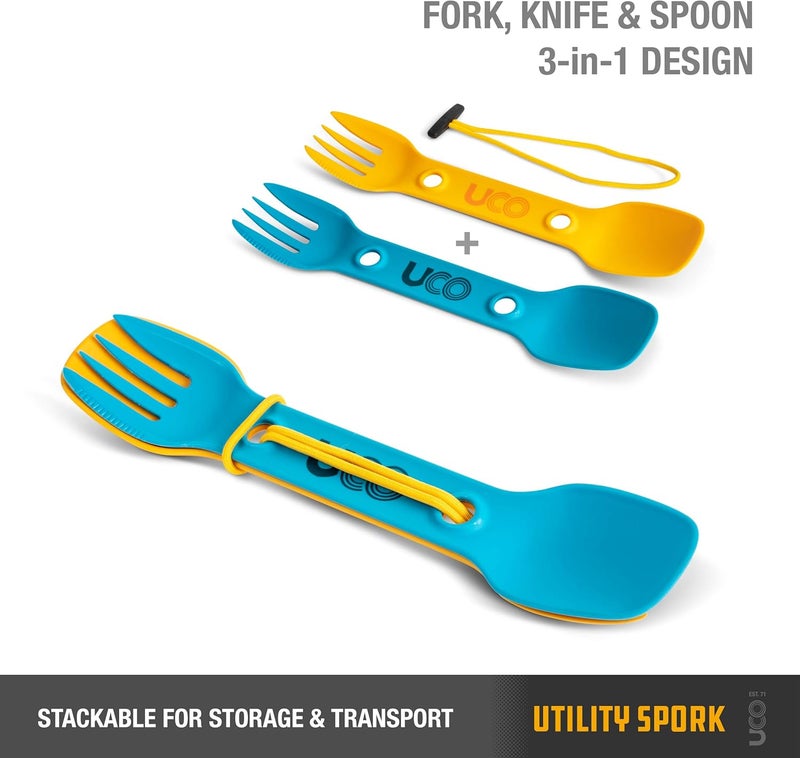 UCO Utility Spork 3-in-1 Combo Spoon-Fork-Knife Utensil, 2-Pack, Gold/Sky Blue - Image 2