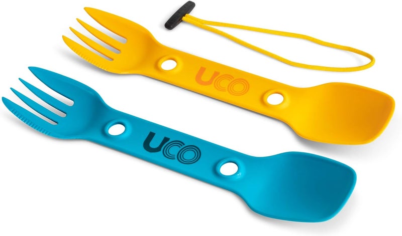 UCO Utility Spork 3-in-1 Combo Spoon-Fork-Knife Utensil, 2-Pack, Gold/Sky Blue - Image 1